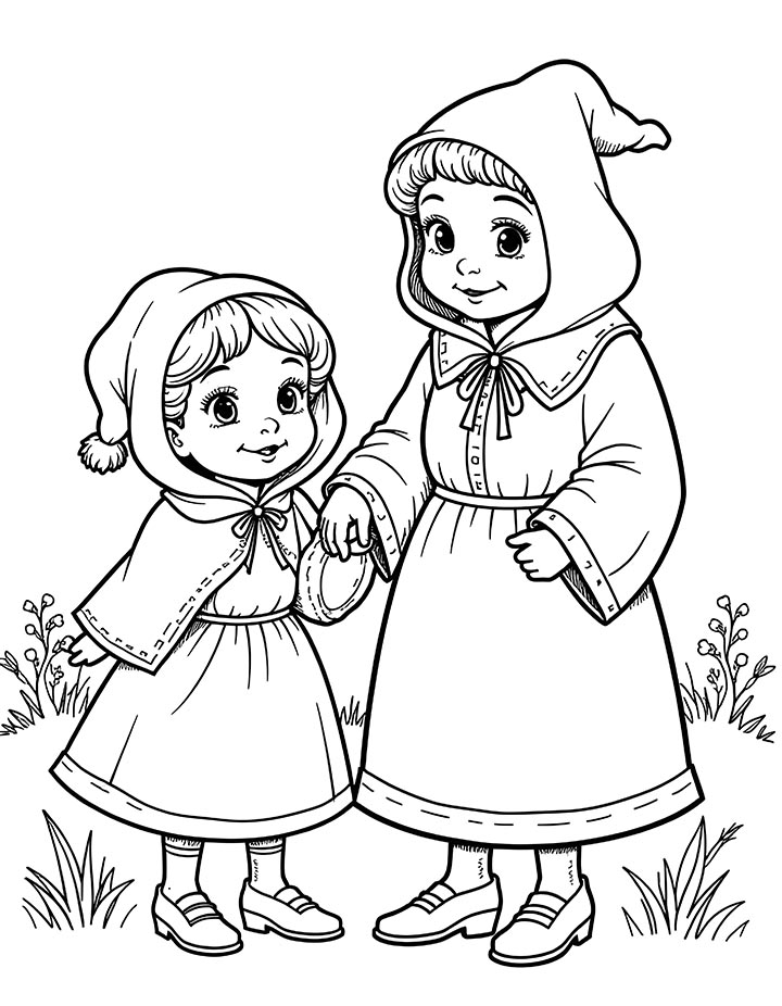 Little Red Riding Hood and grandmother coloring page